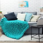 blue knitted bedspread