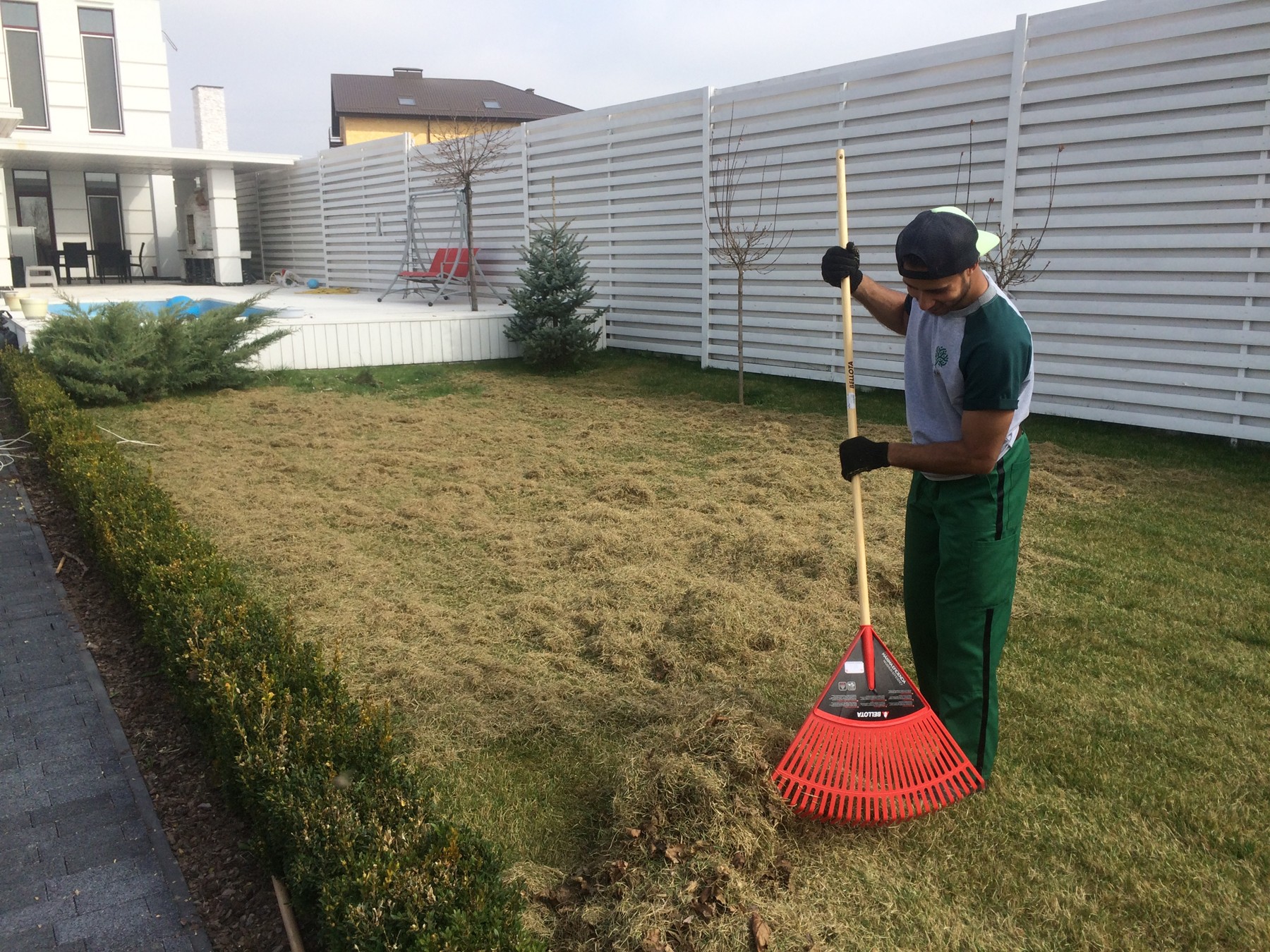 lawn care with a rake