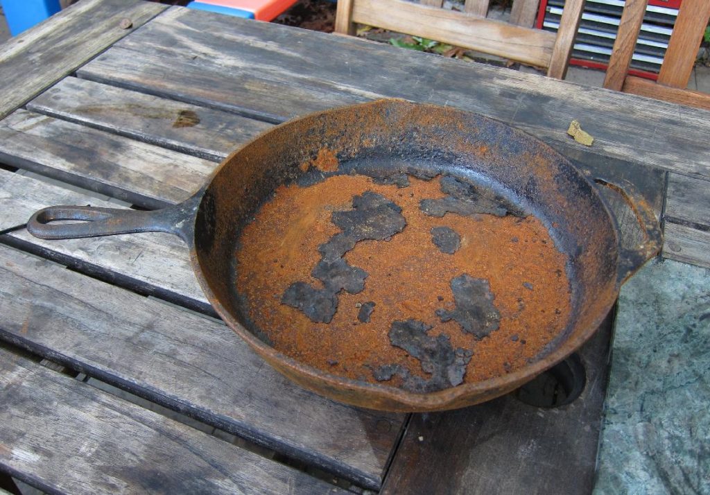 calcining an old frying pan