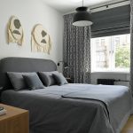 bed with gray linen