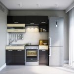 kitchen furniture with gray refrigerator