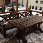 dark wooden table in the gazebo