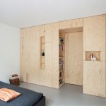 plywood cabinet with books