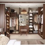 built-in wardrobe with clothes