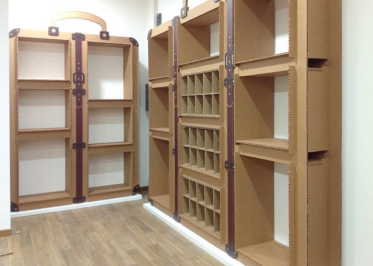 shelving cabinet made of cardboard boxes