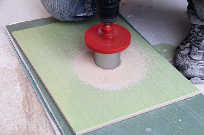 drilling a tile with a crown