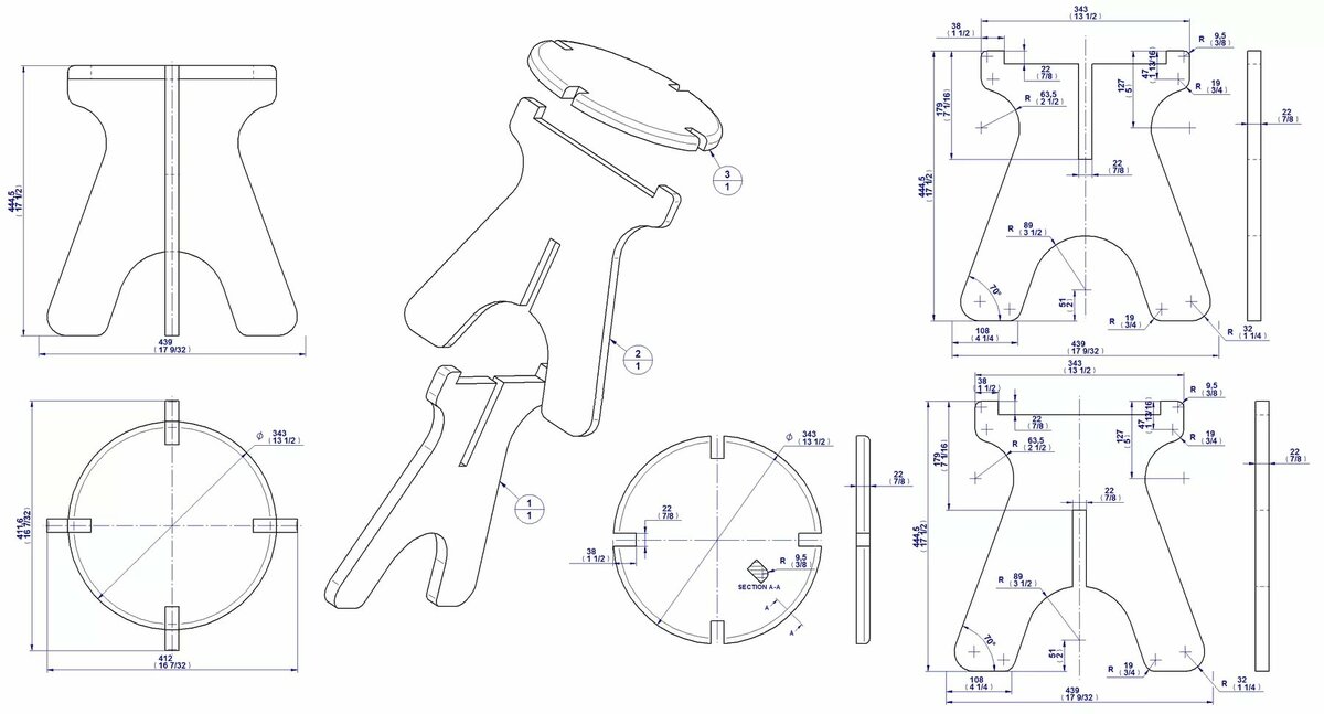 plywood stool blueprint