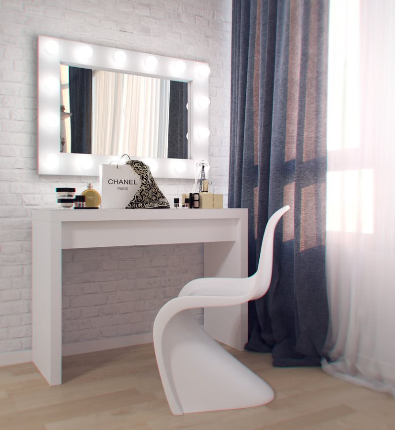 dressing table with mirror and lighting