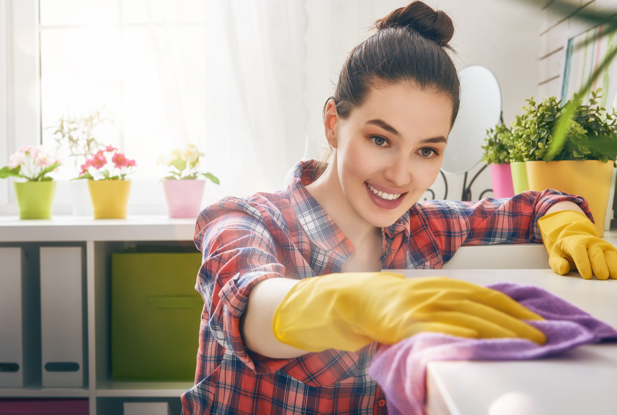 cleaning the kitchen