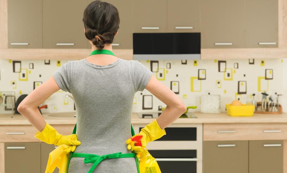 cleaning the kitchen