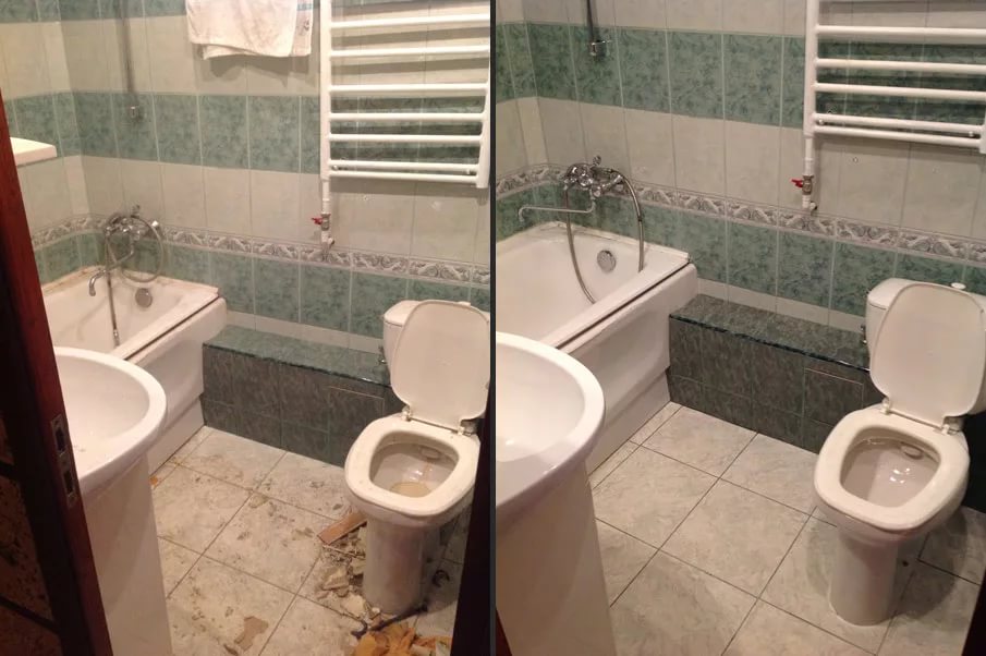 cleaning the bathroom after renovation