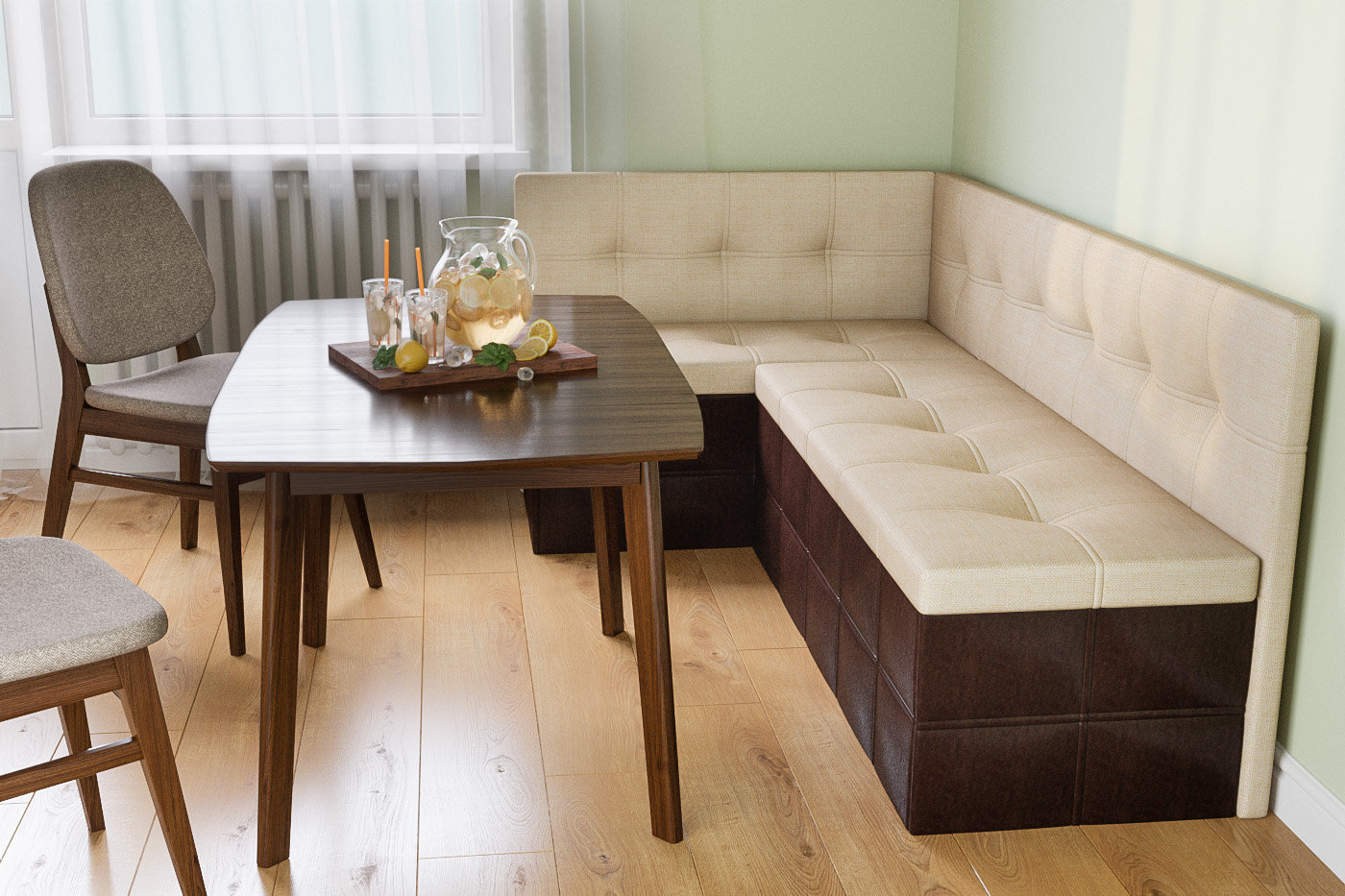 sofa with drawers in the kitchen