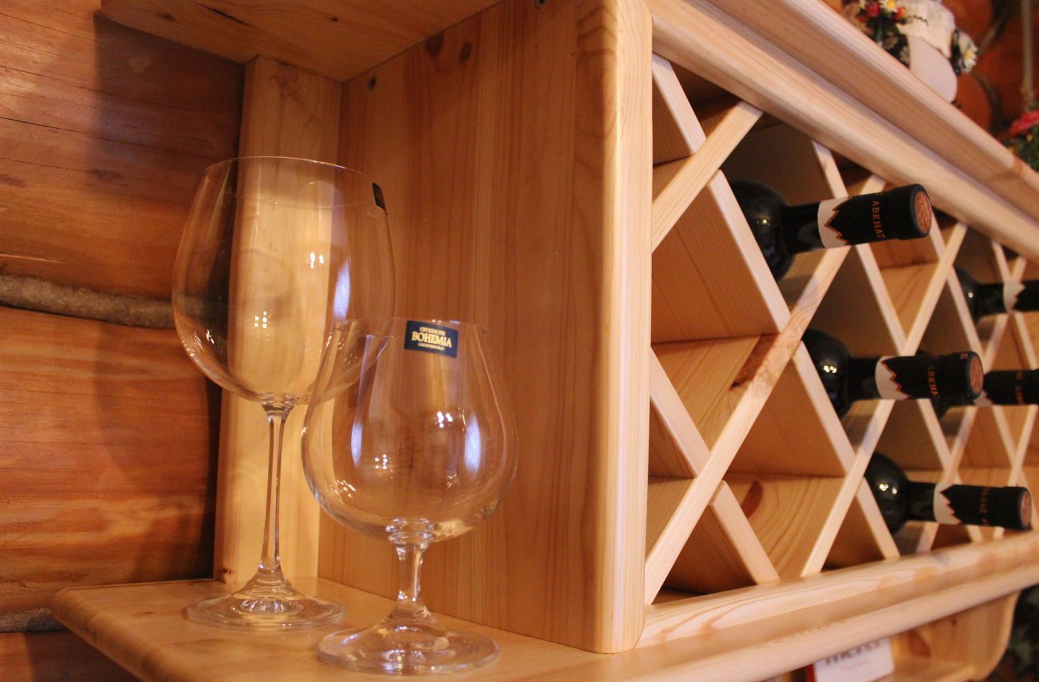 wine shelves made of wood