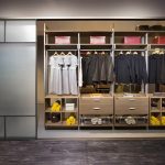 built-in wardrobe with stretch ceiling decor photo