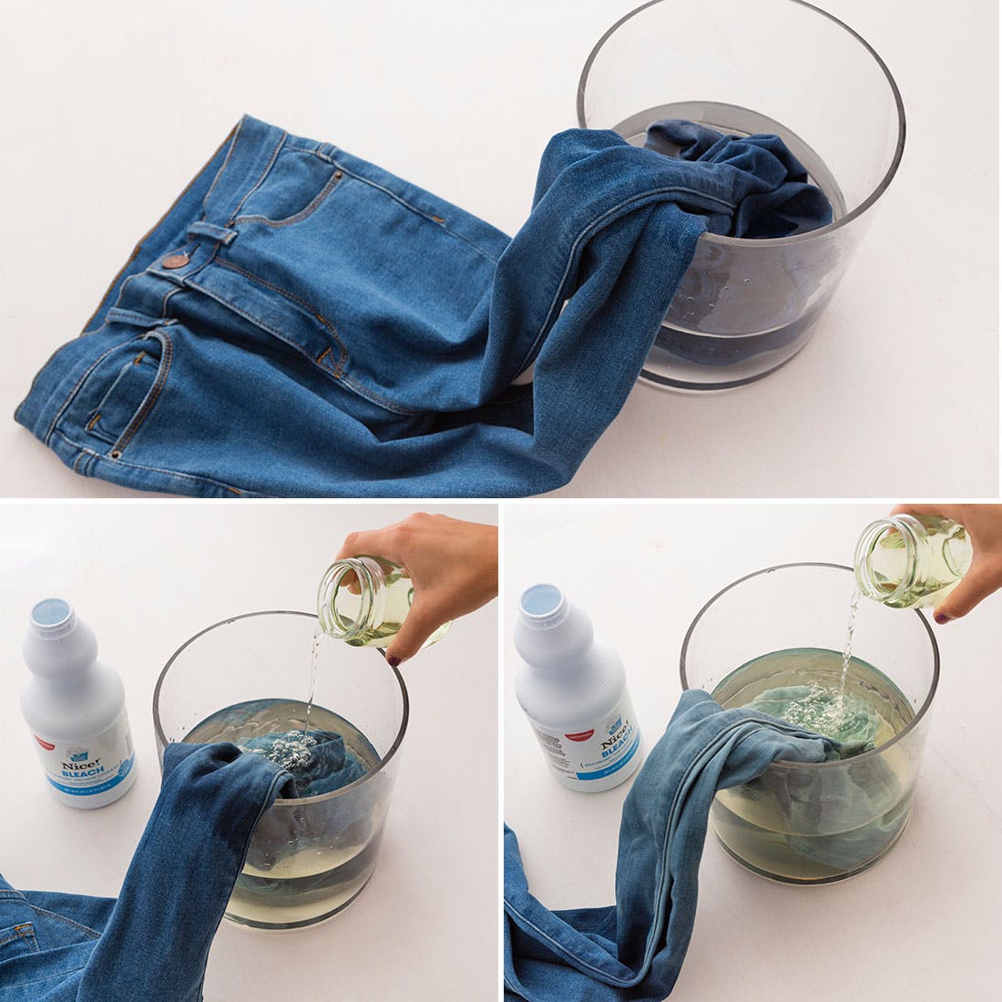 faire tremper le denim dans l'eau de javel