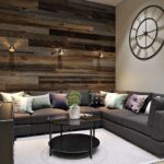 wooden wall above the sofa