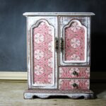 decoupage cabinet red drawing