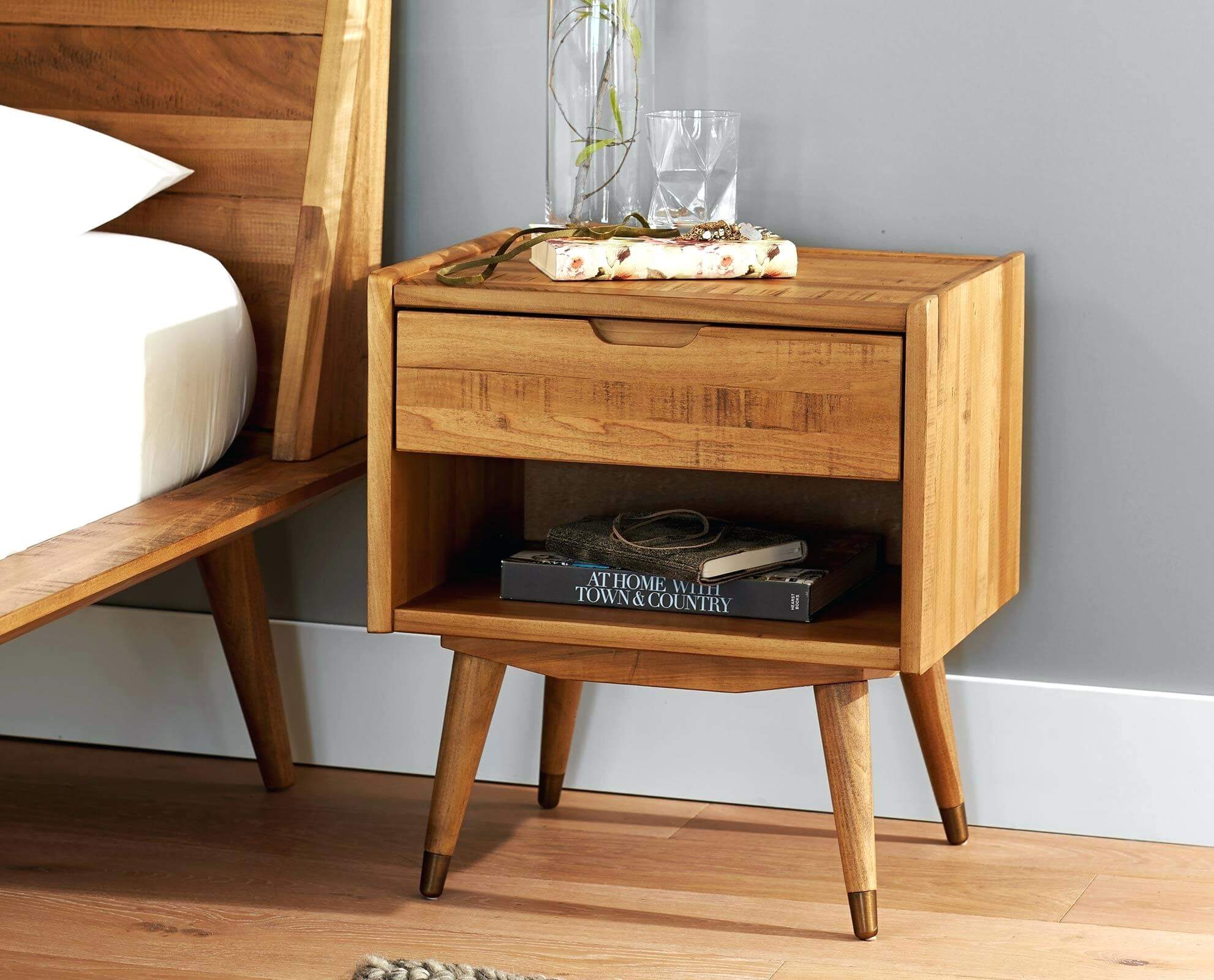 wooden bedside table