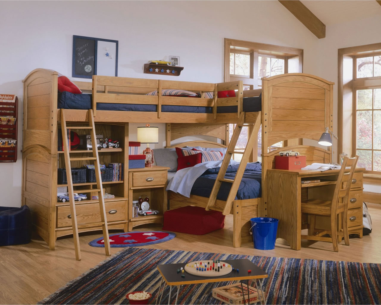 wooden bed for three children