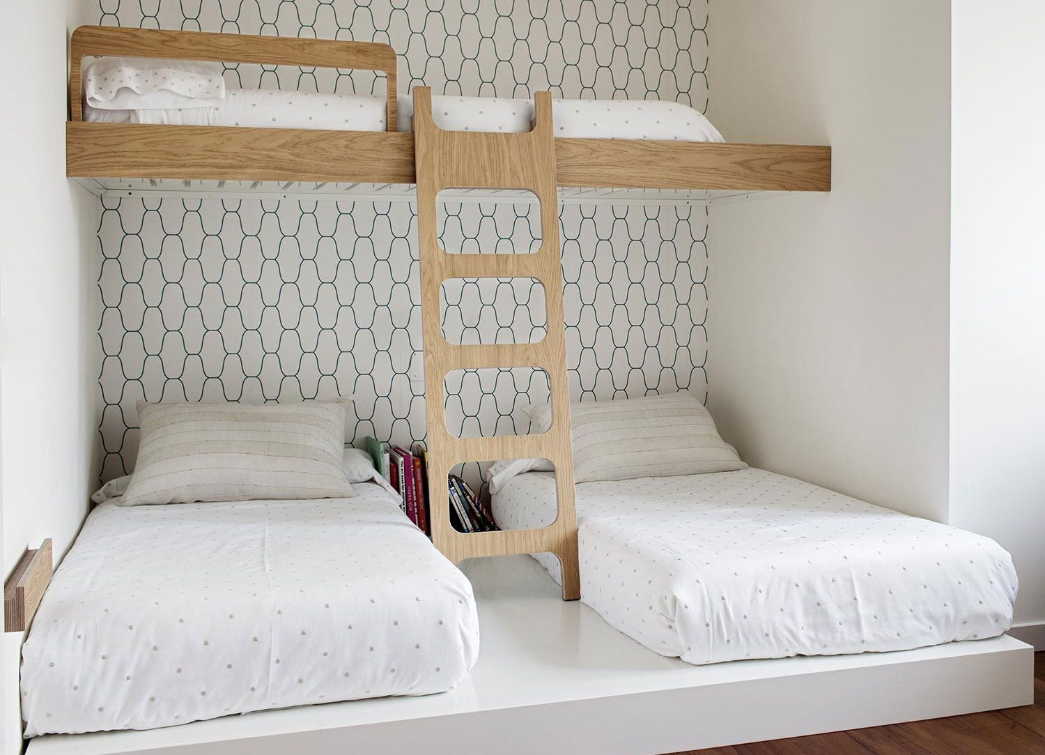 scandinavian style bed for three children