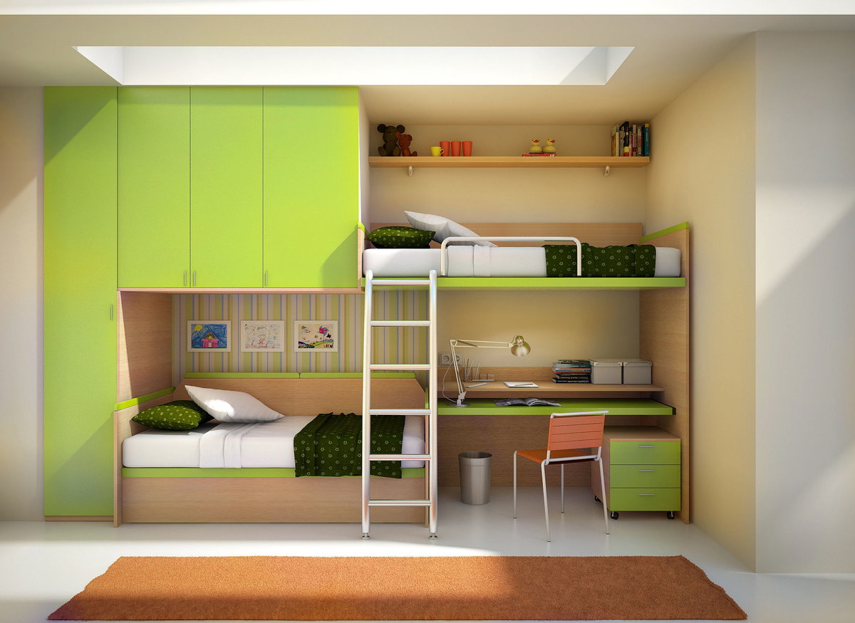 two-story bed with wardrobe