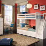 bunk bed with peach wall