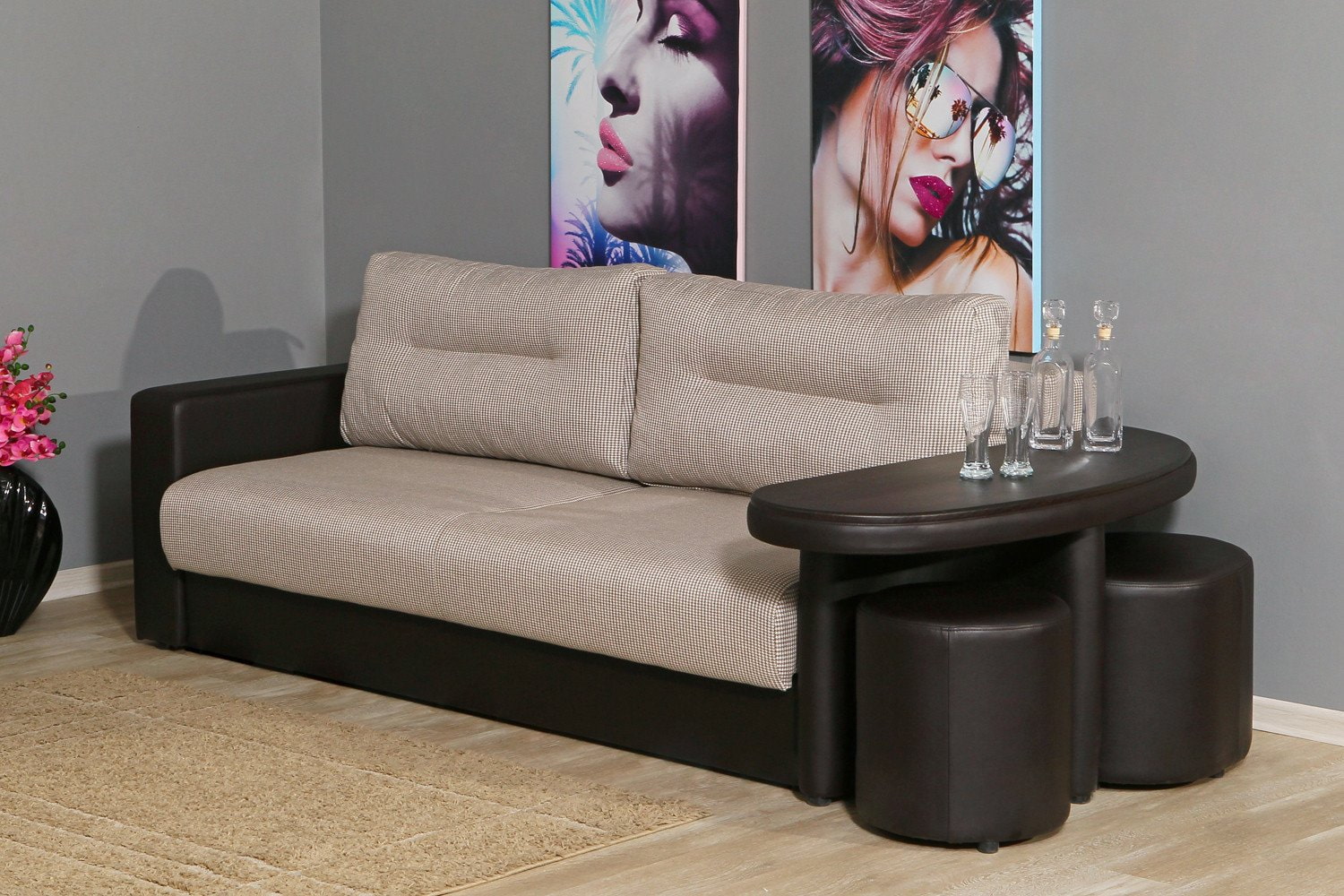 sofa with table top on the armrest