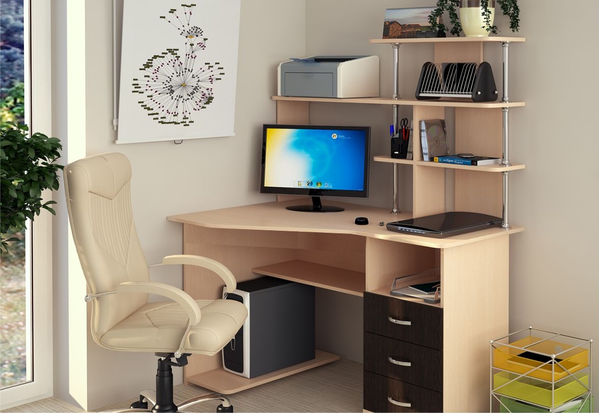 bureau d'ordinateur avec superstructure