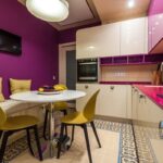 purple kitchen with sofa