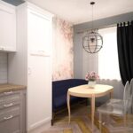 kitchen 12 m with a sofa in dark blue