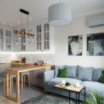 dapur 12 m dengan sofa biru