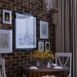 wall near the table in the kitchen interior