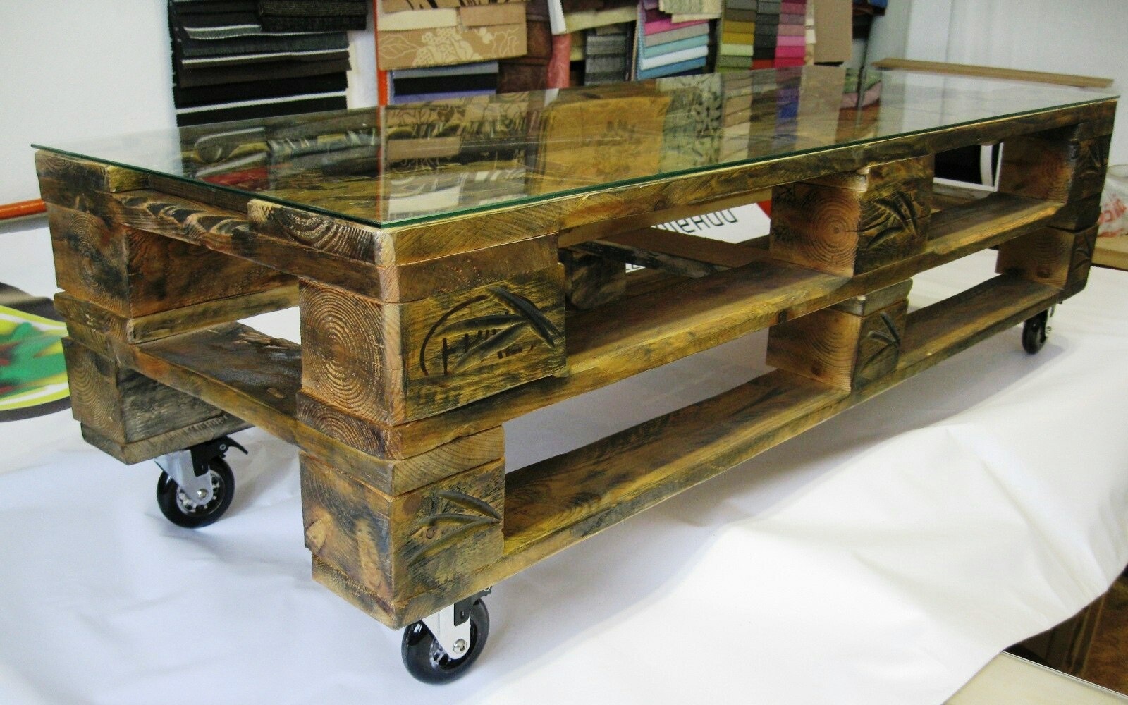 wood table with glass top