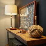 wooden table with rope