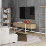 meuble TV en bois avec supports blancs