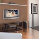 brown tv stand with metal