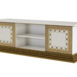 white tv stand with pattern