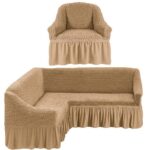 beige corner sofa cover with skirt