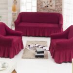 burgundy sofa cover with armchairs