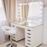 dressing table with white chair