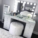 dressing table with fluffy pouf