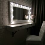 dressing table on a brick wall