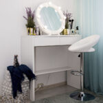 dressing table with round mirror