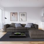 gray sofa with pillows