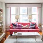 red sofa in the kitchen