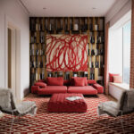 red sofa in design