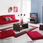 red fabric sofa