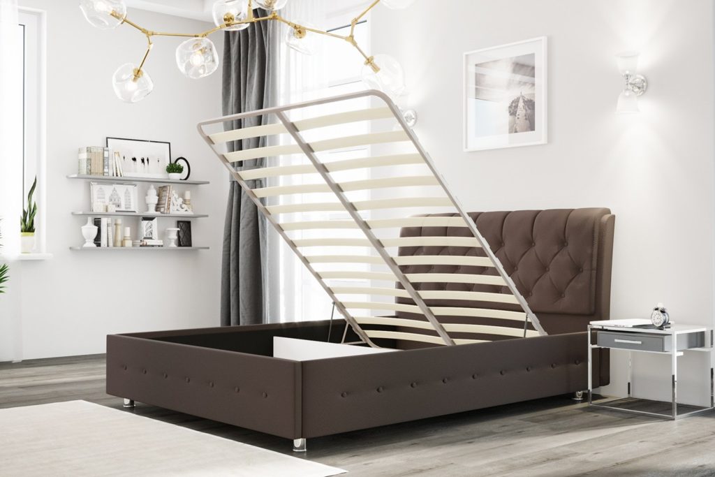 bed with lifting mechanism in the bedroom