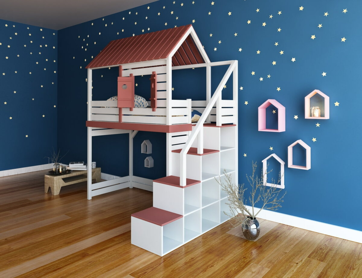 loft bed with a house