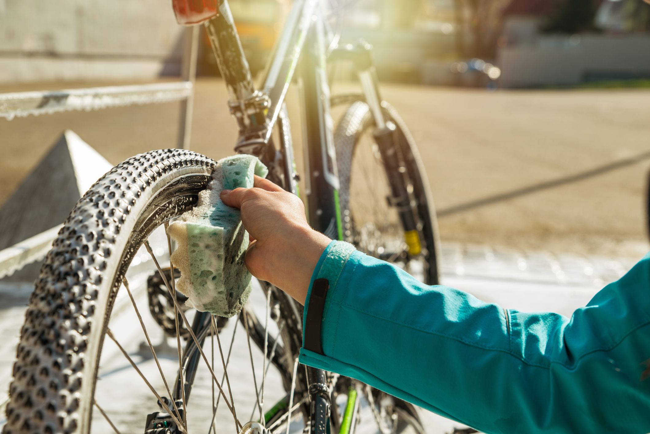 washing and drying the bike